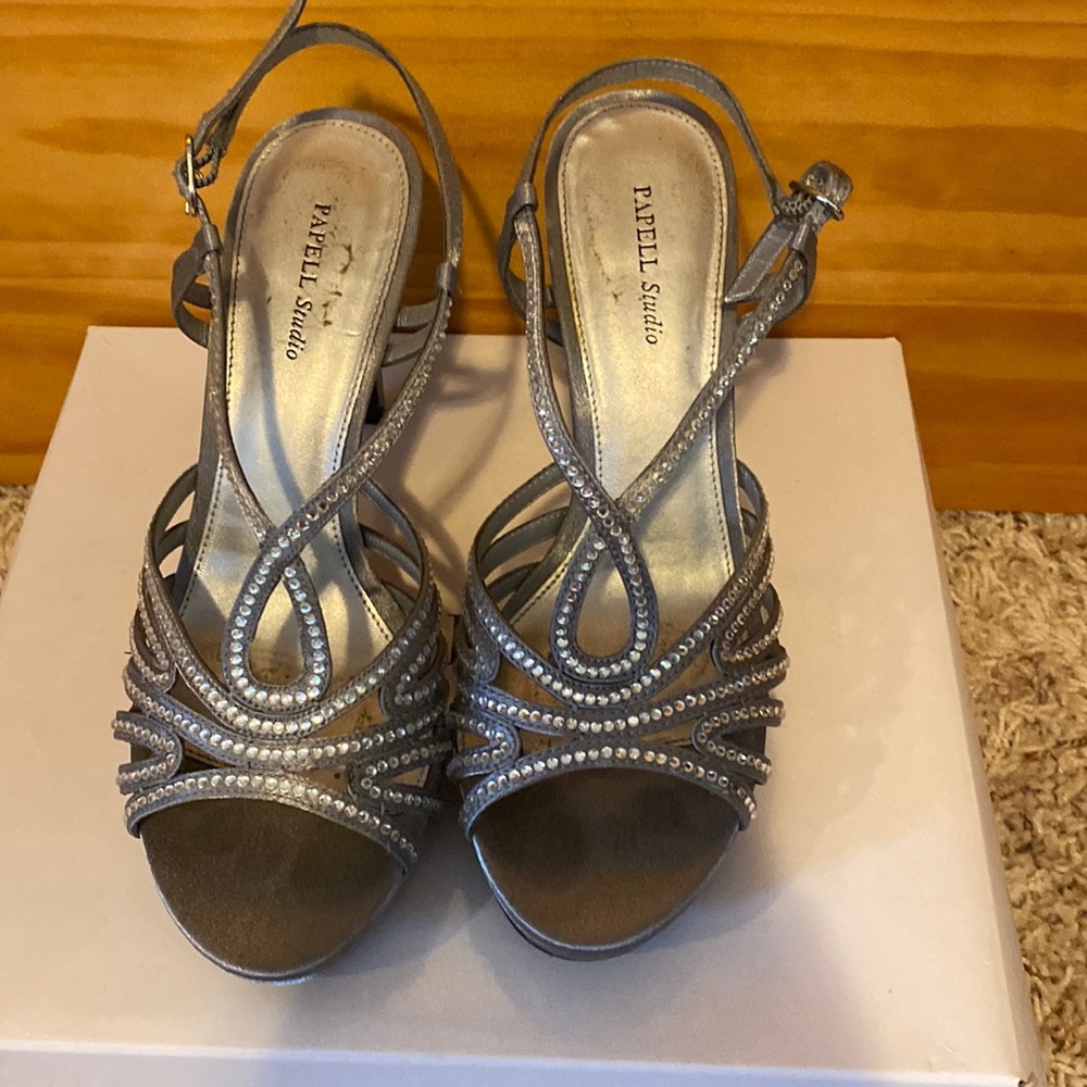 Papell Studio Silver dressy heels.